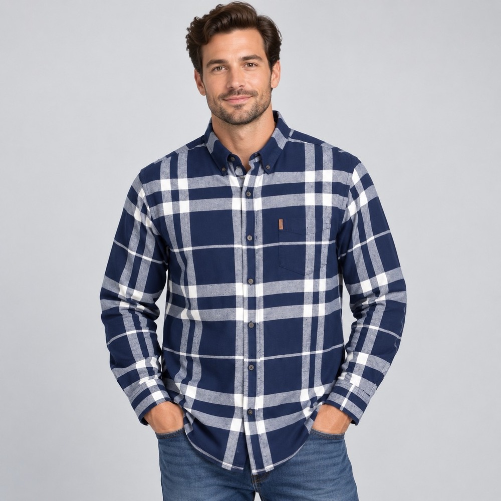 Chap's Navy Plaid Flannel Shirt Men's Large Preppy Lumberjack Cabin Grunge Y2K